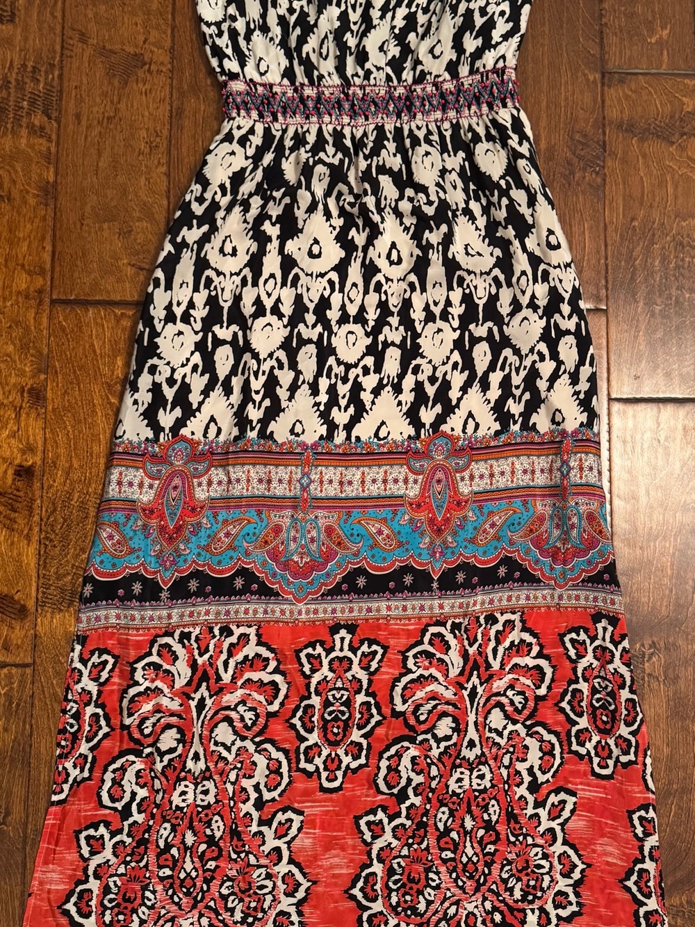Printed Boho Maxi Dress in Black, White, Orange Vanessa Virginia anthropology 8